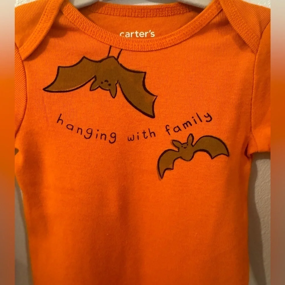 NWOT Carter's Baby Bat Striped Halloween Top Bottom Set black/orange